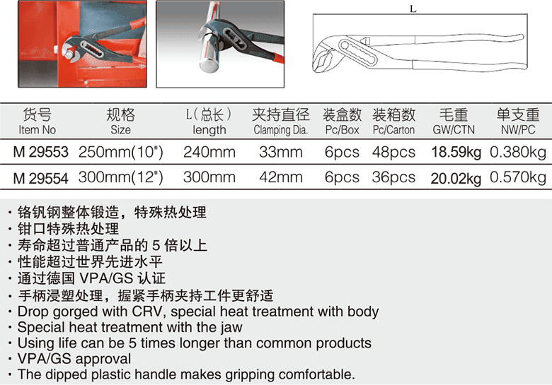 工业级水泵钳 柄部沾塑(图1)