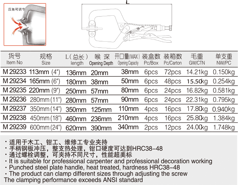 工业级旋转压脚C型夹钳(图1)